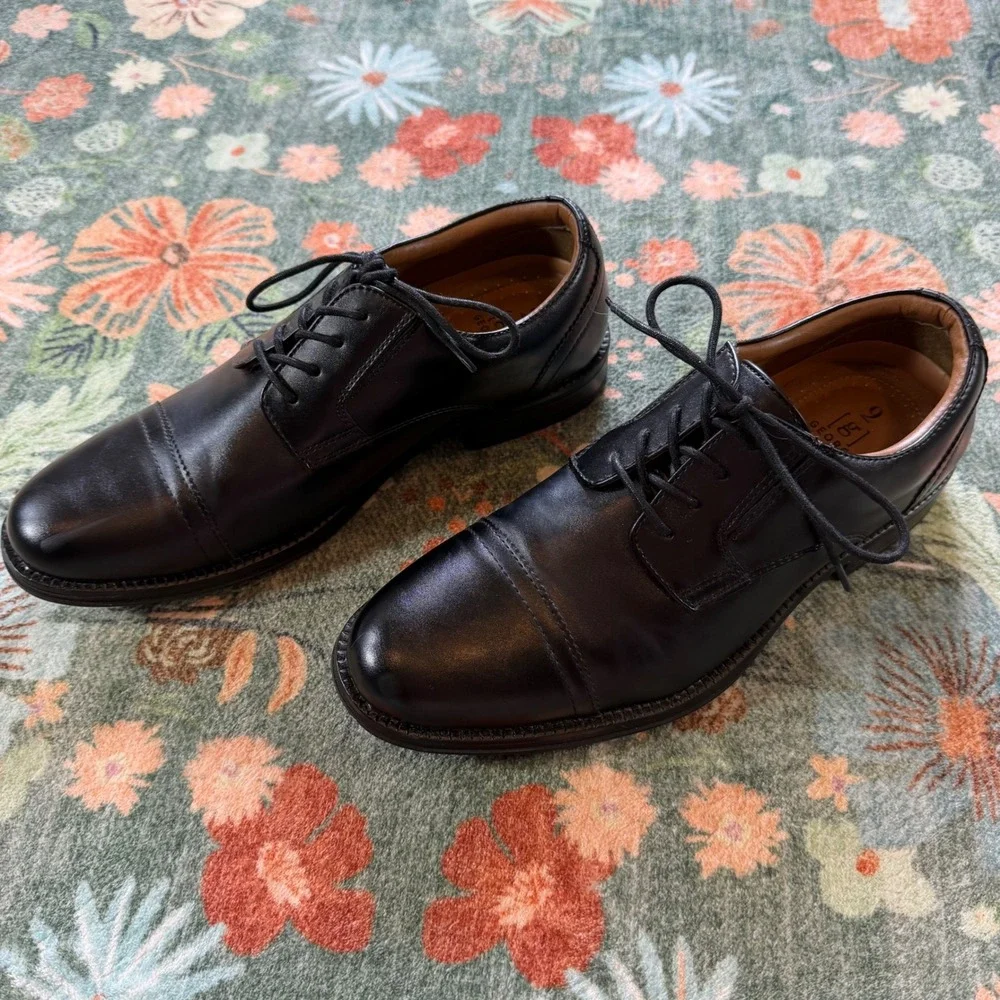 George Mens Black Cap Toe Oxford Dress Shoe Size 9 Classic Derby
